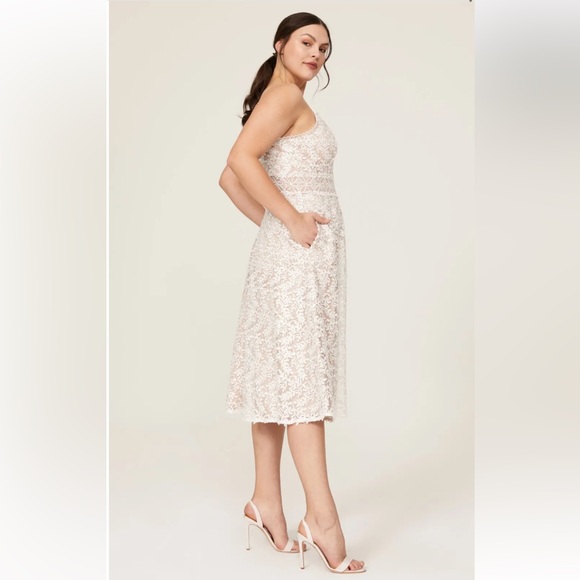 NWT Aidan by Aidan Mattox Lace Overlay Mid Calf Midi Dress - Picture 5 of 11